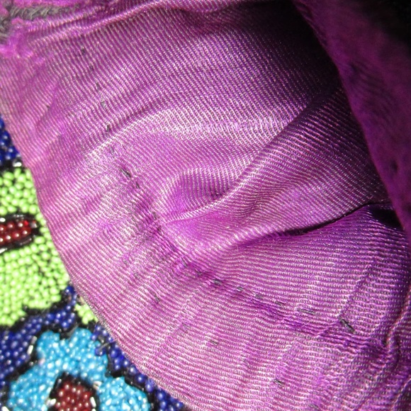 seed-bead Victorian antique handbag in radiant navy with florals ... hand-stitch - Picture 8 of 13